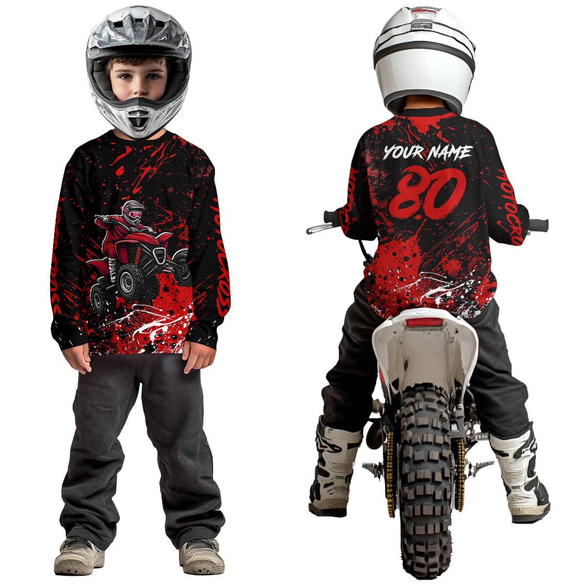 Red Youth ATV Motocross Shirts Kid Men Women Custom Off-Road Quad Bike Shirt UPF30+ DNT77