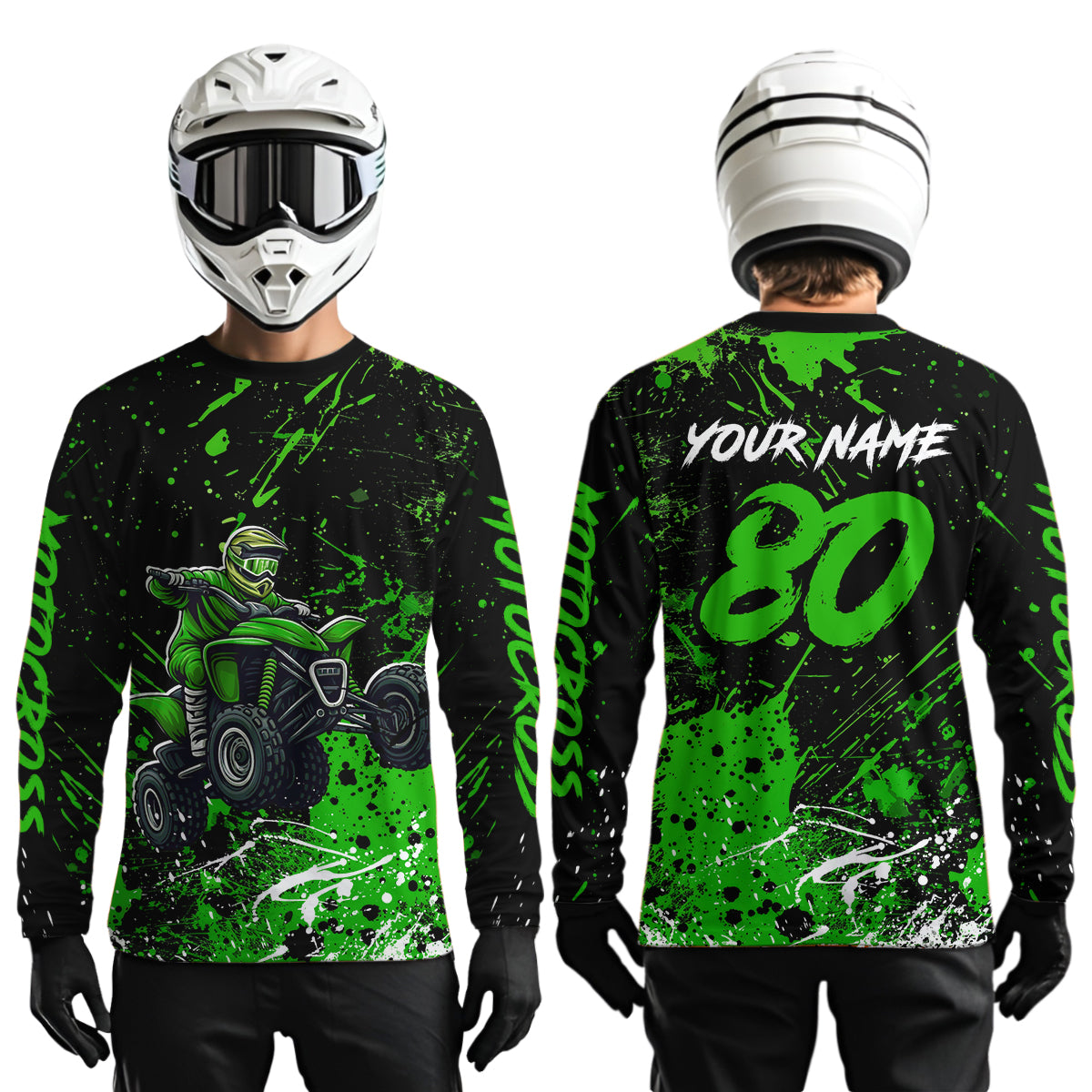 Green Youth ATV Motocross Shirts Kid Men Women Custom Off-Road Quad Bike Shirt UPF30+ DNT77