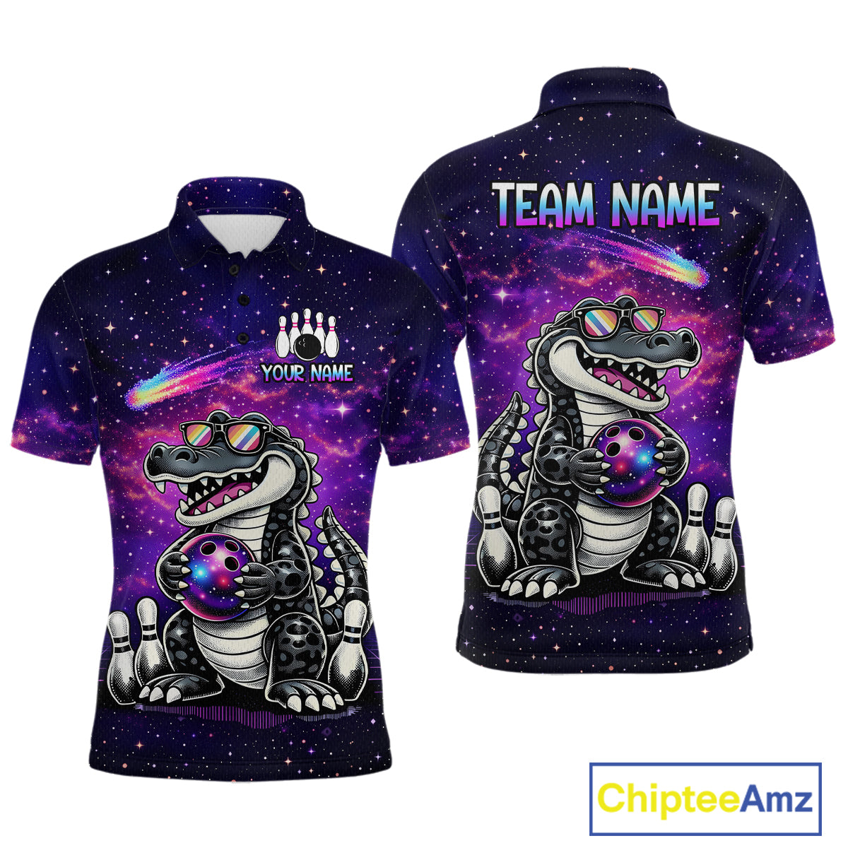 Custom Funny Galaxy Alligator Bowling Jersey for Men Bowling Tournament Polo & 1/4 Zip Bowling Team Shirts HNT218
