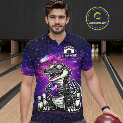 Custom Funny Galaxy Alligator Bowling Jersey for Men Bowling Tournament Polo & 1/4 Zip Bowling Team Shirts HNT218
