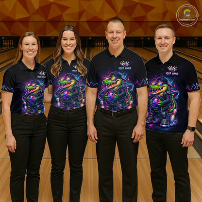 Custom Neon Funny Alligator Bowling Jersey for Men Bowling Tournament Polo & 1/4 Zip Bowling Team Shirts HNT219