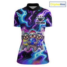 Load image into Gallery viewer, Custom Funny Sloth Bowling Jersey for Women Purple Blue Neon Bowling Team Shirts Bowling League HNT307