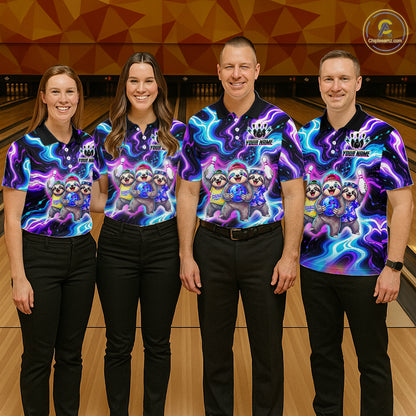 Custom Funny Sloth Bowling Jersey for Women Purple Blue Neon Bowling Team Shirts Bowling League HNT307