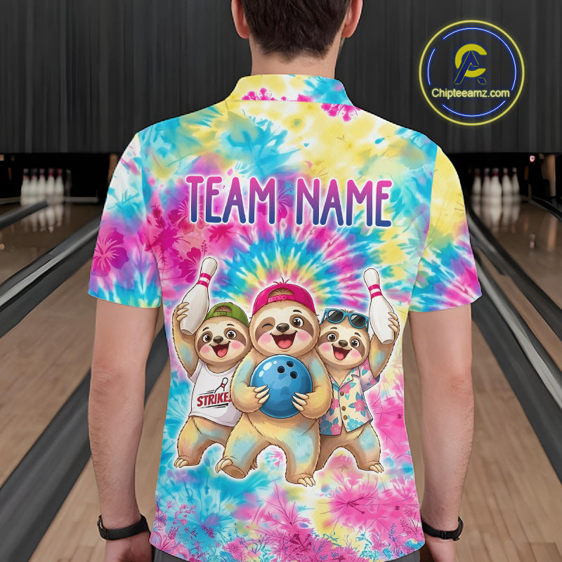 Custom Funny Sloth Bowling Jersey for Men Tropical Tie-Dye Bowling Team Shirts Bowling League HNT306
