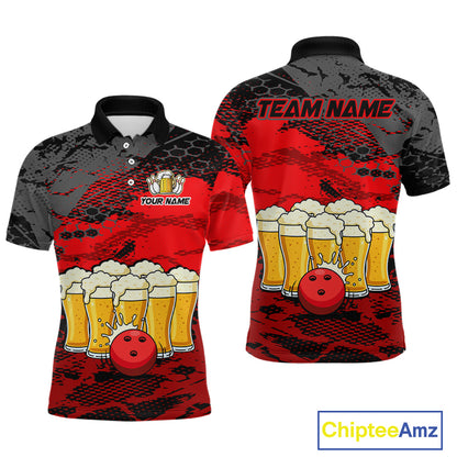 Custom Red Beer Bowling Shirts for Men Bowling Team Jersey Bowling League Polo & 1/4 Zip HNT493