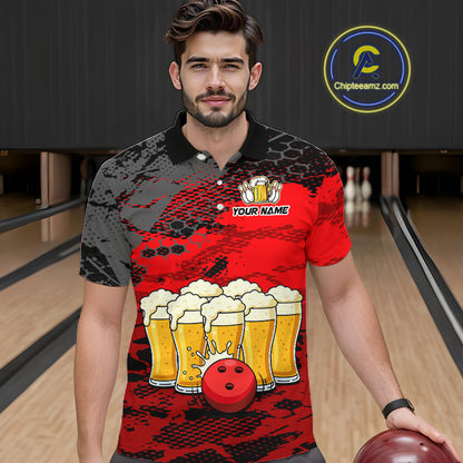 Custom Red Beer Bowling Shirts for Men Bowling Team Jersey Bowling League Polo & 1/4 Zip HNT493