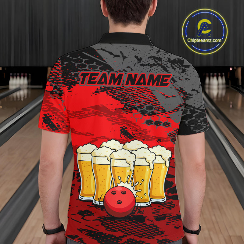 Custom Red Beer Bowling Shirts for Men Bowling Team Jersey Bowling League Polo & 1/4 Zip HNT493