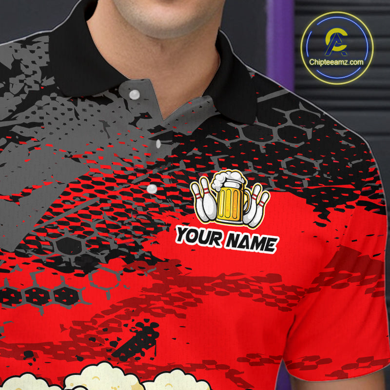 Custom Red Beer Bowling Shirts for Men Bowling Team Jersey Bowling League Polo & 1/4 Zip HNT493