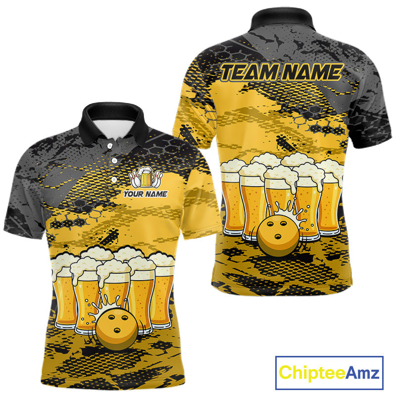 Custom Yellow Beer Bowling Shirts for Men Bowling Team Jersey Bowling League Polo & 1/4 Zip HNT493