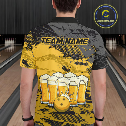 Custom Yellow Beer Bowling Shirts for Men Bowling Team Jersey Bowling League Polo & 1/4 Zip HNT493