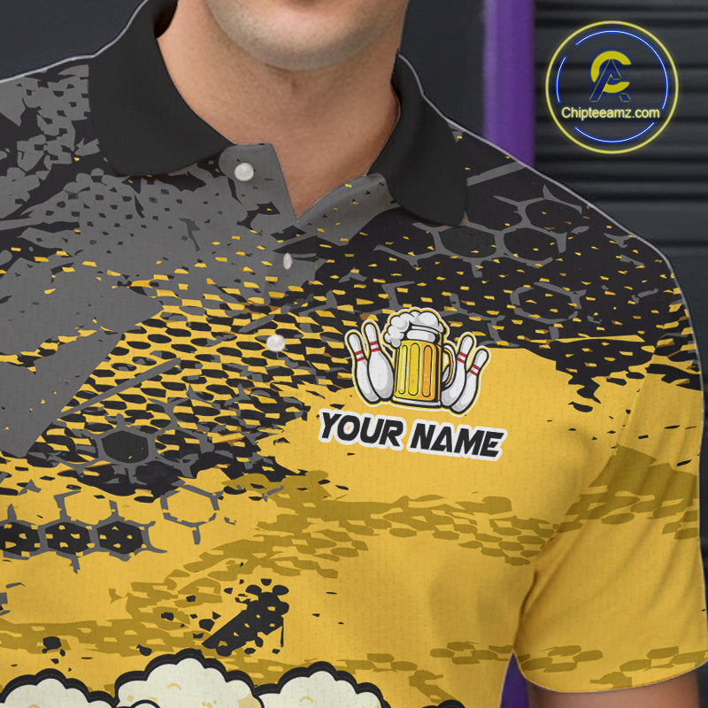 Custom Yellow Beer Bowling Shirts for Men Bowling Team Jersey Bowling League Polo & 1/4 Zip HNT493
