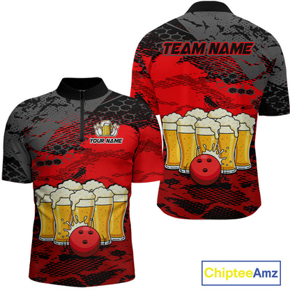 Custom Red Beer Bowling Shirts for Men Bowling Team Jersey Bowling League Polo & 1/4 Zip HNT493