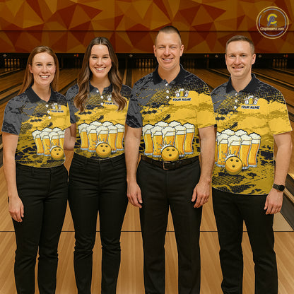 Custom Yellow Beer Bowling Shirts for Men Bowling Team Jersey Bowling League Polo & 1/4 Zip HNT493