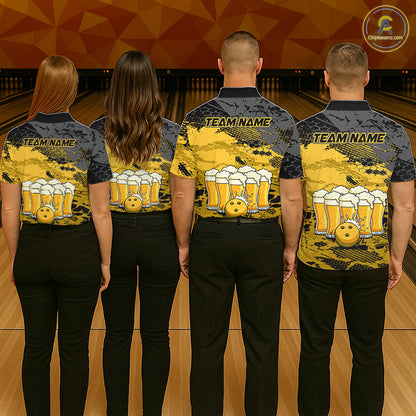 Custom Yellow Beer Bowling Shirts for Men Bowling Team Jersey Bowling League Polo & 1/4 Zip HNT493