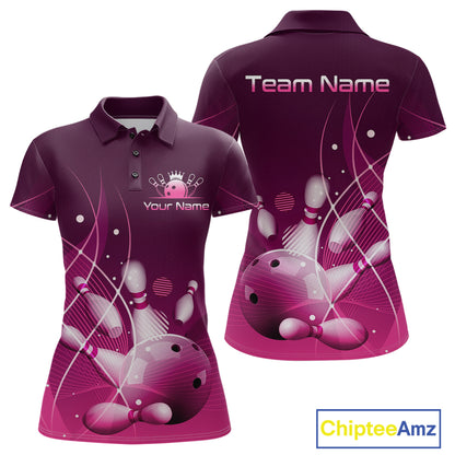 Custom Pink Bowling Jersey for Women Bowling Uniform Bowling Team Shirts Polo & 1/4 Zip HNT168