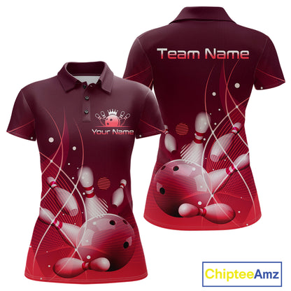 Custom Red Bowling Jersey for Women Bowling Uniform Bowling Team Shirts Polo & 1/4 Zip HNT168