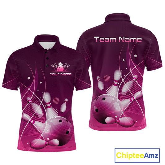 Custom Pink Bowling Jersey for Men Bowling Uniform  Bowling Team Shirts Polo & 1/4 Zip HNT168