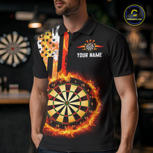 Load image into Gallery viewer, Custom Flame US Flag Darts Shirt for Men Darts Team Jerseys Dart Tournament Polo &amp; 1/4 Zip NNT115