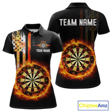 Load image into Gallery viewer, Custom Flame US Flag Darts Shirt for Women Darts Team Jerseys Dart Tournament Polo &amp; 1/4 Zip NNT115