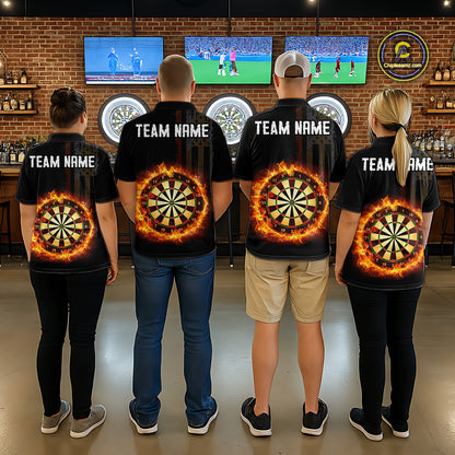 Custom Flame US Flag Darts Shirt for Women Darts Team Jerseys Dart Tournament Polo & 1/4 Zip NNT115