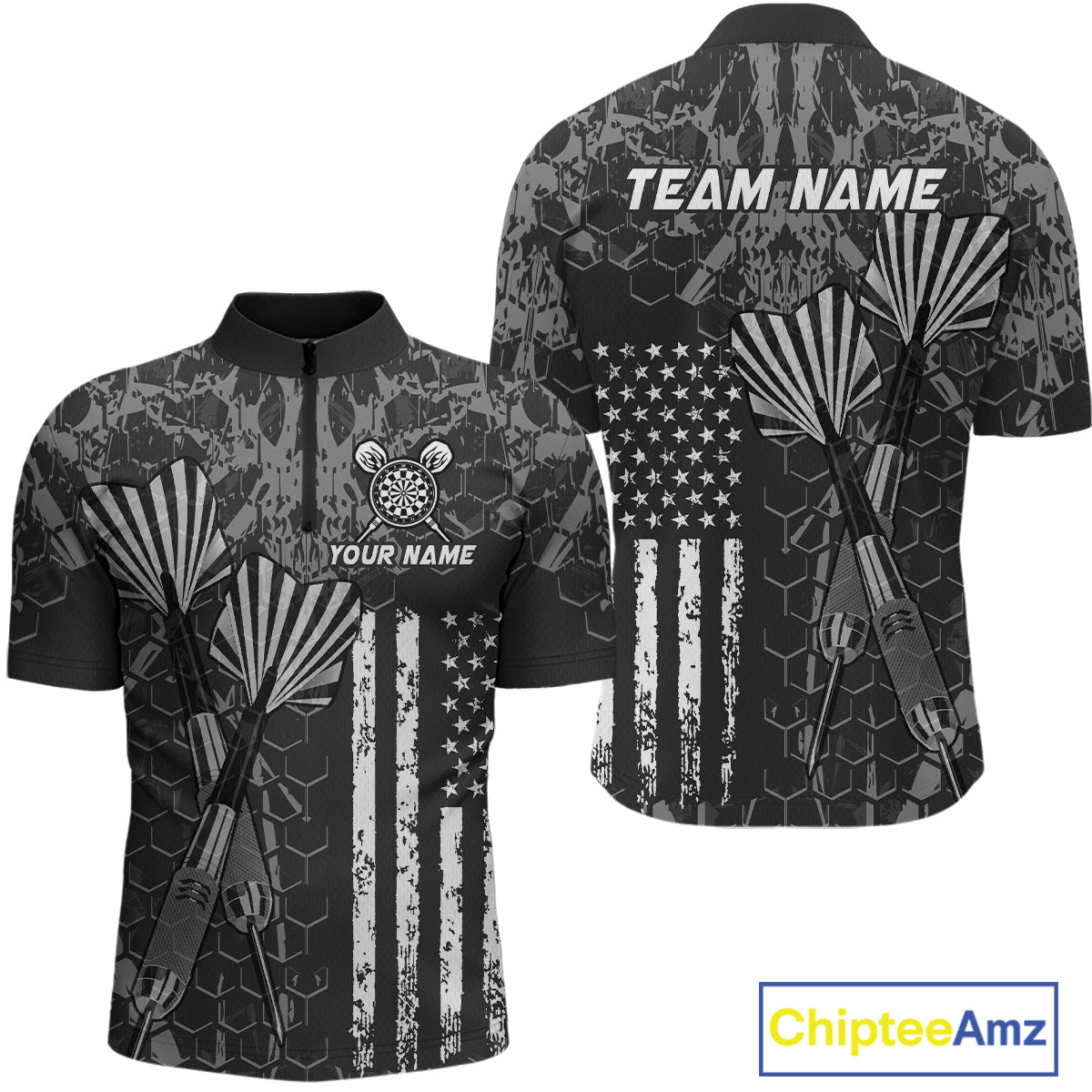 Custom US Flag Darts Shirt for Men Darts Team Jerseys Dart Tournament Polo & 1/4 Zip NNT113