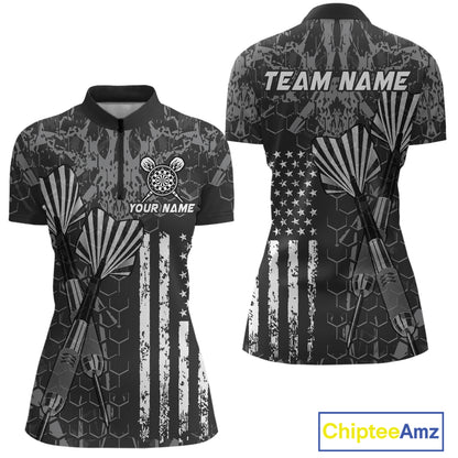 Custom US Flag Darts Shirt for Women Darts Team Jerseys Dart Tournament Polo & 1/4 Zip NNT113