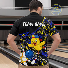 Load image into Gallery viewer, Person wearing a colorful bowling shirt with a duck graphic in a bowling alley.