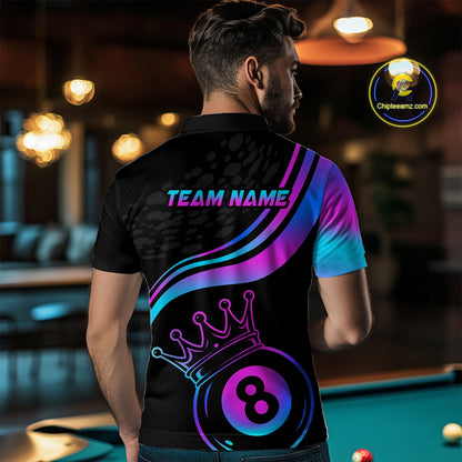 Neon 8 Ball Crown Billiard Shirts for Men Custom Billiard League Billiard Team Shirts Polo & 1/4 Zip NNT103