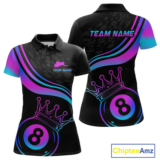 Neon 8 Ball Crown Billiard Shirts for Women Custom Billiard League Billiard Team Shirts Polo & 1/4 Zip NNT103