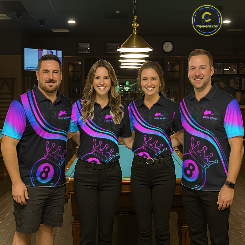 Neon 8 Ball Crown Billiard Shirts for Men Custom Billiard League Billiard Team Shirts Polo & 1/4 Zip NNT103