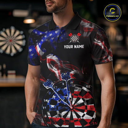 Custom US Flag Aim Shoot Swear Repeat Darts Shirt for Men Darts Team Jerseys Polo & 1/4 Zip NNT114