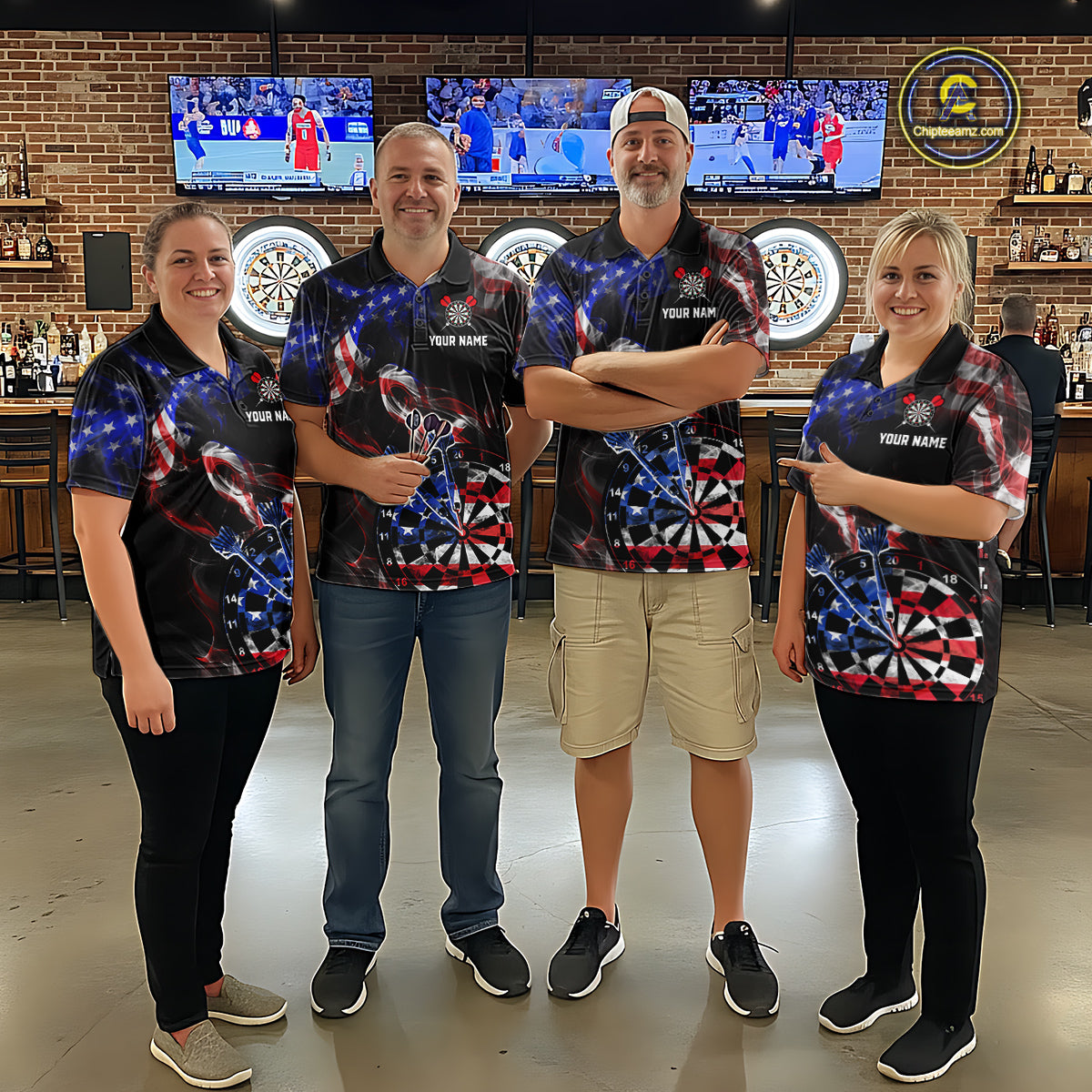 Custom US Flag Aim Shoot Swear Repeat Darts Shirt for Women Darts Team Jerseys Polo & 1/4 Zip NNT114