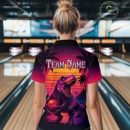 Custom Neon Dinosaur Bowling Jersey for Women Unisex Bowling Shirts for Team Polo & 1/4 Zip HNT241