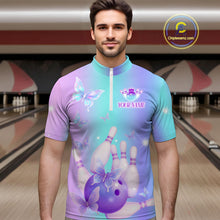 Load image into Gallery viewer, Custom Neon Butterfly Bowling Jersey for Men Bowling Team Shirts Bowling League Polo &amp; 1/4 Zip HNT172