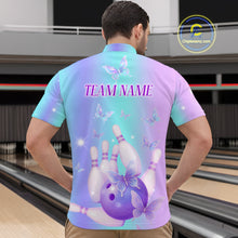 Load image into Gallery viewer, Custom Neon Butterfly Bowling Jersey for Men Bowling Team Shirts Bowling League Polo &amp; 1/4 Zip HNT172