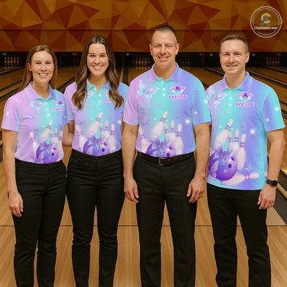 Custom Neon Butterfly Bowling Jersey for Women Bowling Team Shirts Bowling League Polo & 1/4 Zip HNT172