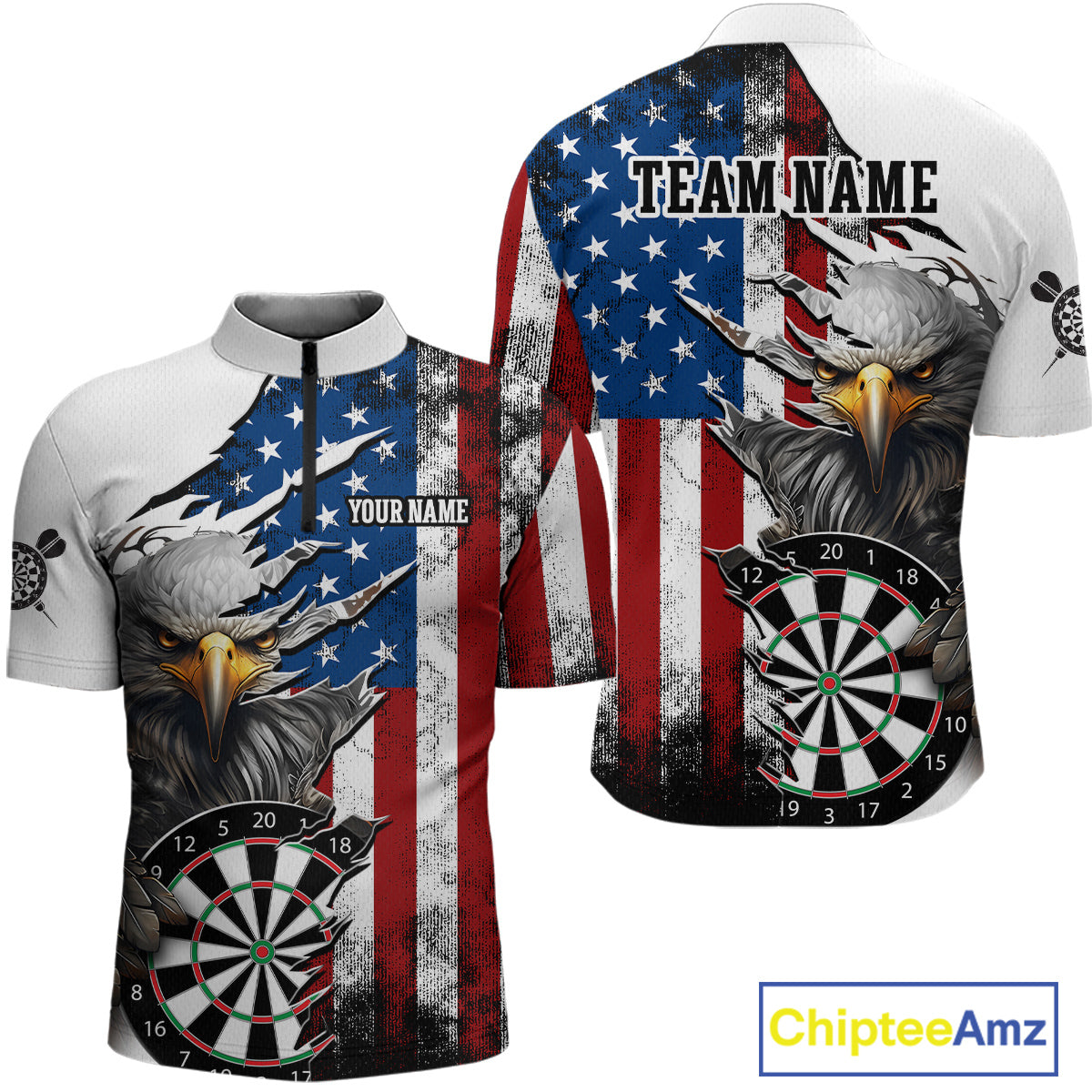 Custom American Flag Eagle Dart Shirts for Men Darts Team Jerseys Polo & 1/4 Zip NNT138