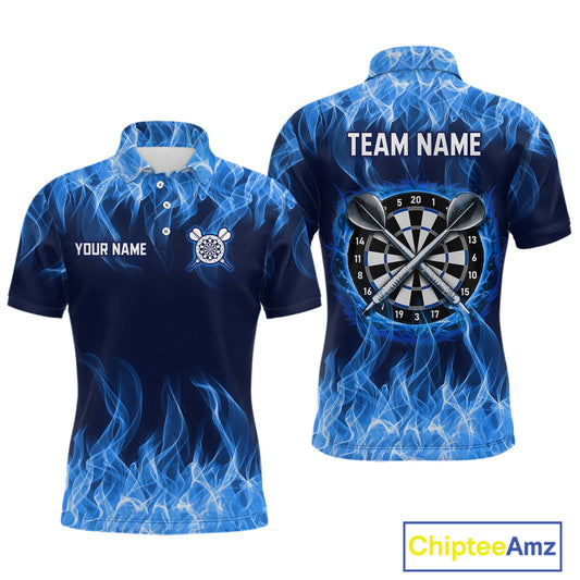 Custom Blue Fire Flame Darts Board Dart Tournament Dart Shirts For Men Darts Team Jerseys NNT118