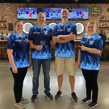 Custom Blue Fire Flame Darts Board Dart Tournament Dart Shirts For Men Darts Team Jerseys NNT118