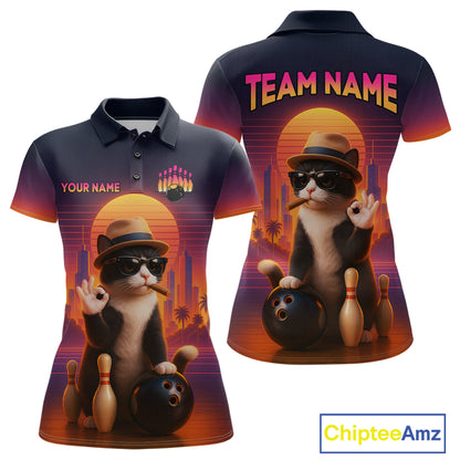 Custom Funny Cat Bowling Jersey for Women Bowling Uniform Bowling Team Shirts Polo & 1/4 Zip HNT196