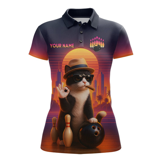 Custom Funny Cat Bowling Jersey for Women Bowling Uniform Bowling Team Shirts Polo & 1/4 Zip HNT196