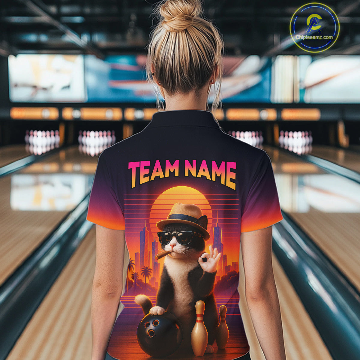 Custom Funny Cat Bowling Jersey for Women Bowling Uniform Bowling Team Shirts Polo & 1/4 Zip HNT196