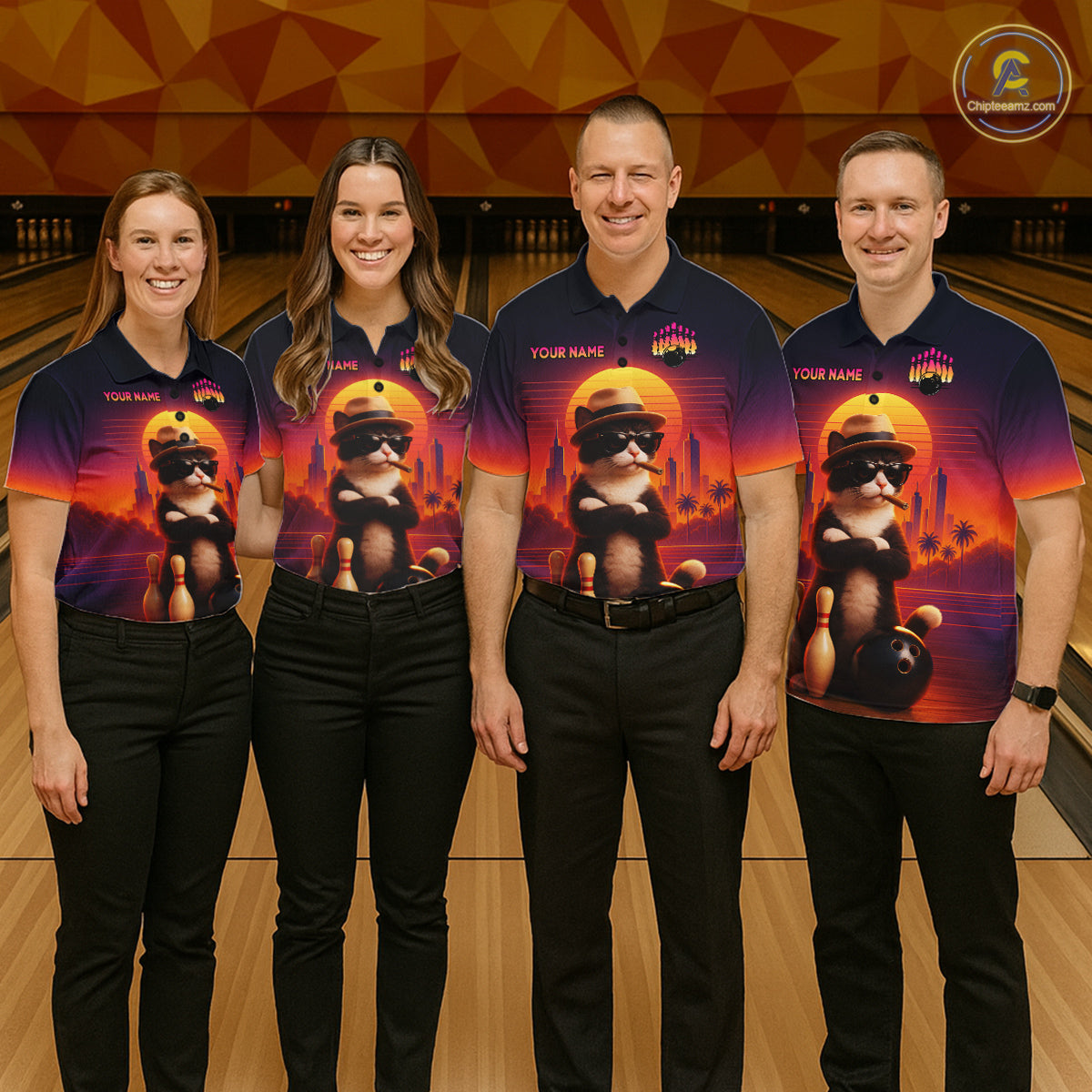 Custom Funny Cat Bowling Jersey for Women Bowling League Bowling Team Shirts Polo & 1/4 Zip HNT197