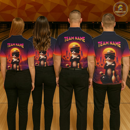 Custom Funny Cat Bowling Jersey for Women Bowling League Bowling Team Shirts Polo & 1/4 Zip HNT197