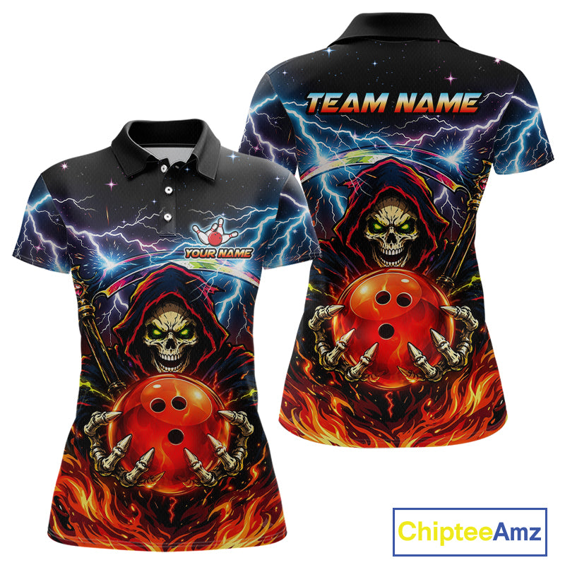 Custom Thunder Flame Grim Reaper Bowling Jersey for Women Bowling Team Shirts Polo & 1/4 Zip HNT507