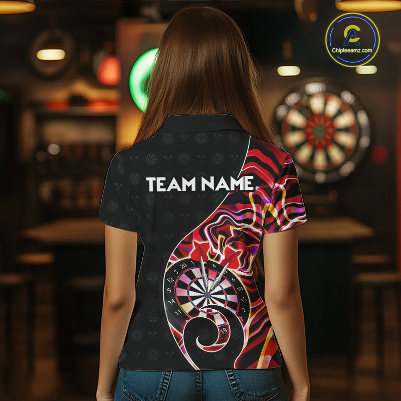 Custom Red Neon Wave Darts Shirt for Women Darts Team Jerseys Dartboard Shirt NNT295