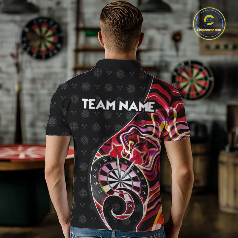 Custom Red Neon Wave Darts Shirt for Men Darts Team Jerseys Dartboard Shirt NNT295