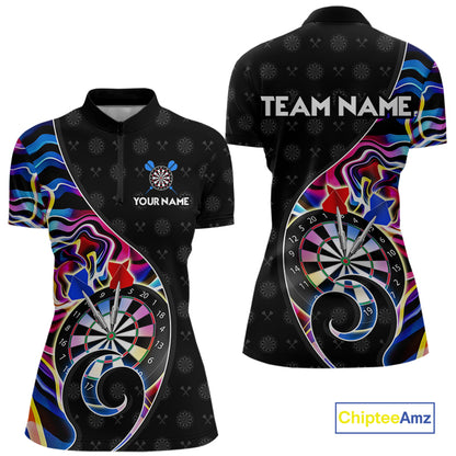 Custom Blue Neon Wave Darts Shirt for Women Darts Team Jerseys Dartboard Shirt NNT295