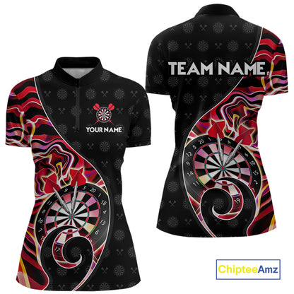Custom Red Neon Wave Darts Shirt for Women Darts Team Jerseys Dartboard Shirt NNT295