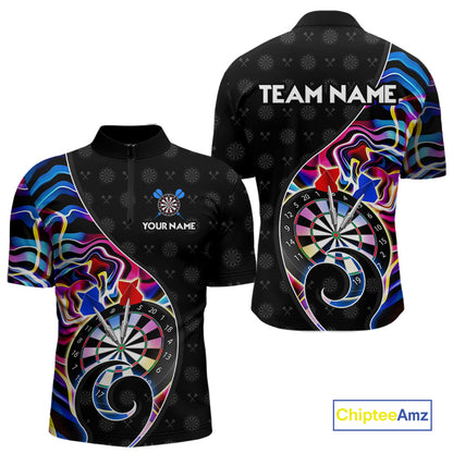 Custom Blue Neon Wave Darts Shirt for Men Darts Team Jerseys Dartboard Shirt NNT295
